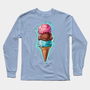 Three-layer ice cream cone with many delicious flavors Long Sleeve T-Shirt